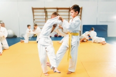 Boys in kimono fights, kid judo training